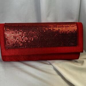 Bijoux Terner Purse Evening Bag Clutch Red Sequined Cocktail On Chain EUC